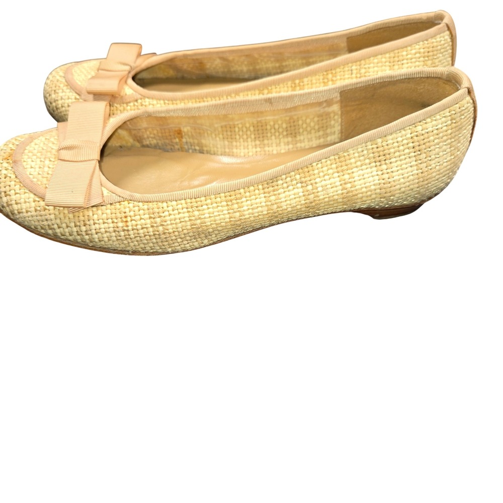 Stuart Weitzman Beige Woven Straw Raffia Ballet Flats Bow Accent Size 7.5M - Picture 4 of 12